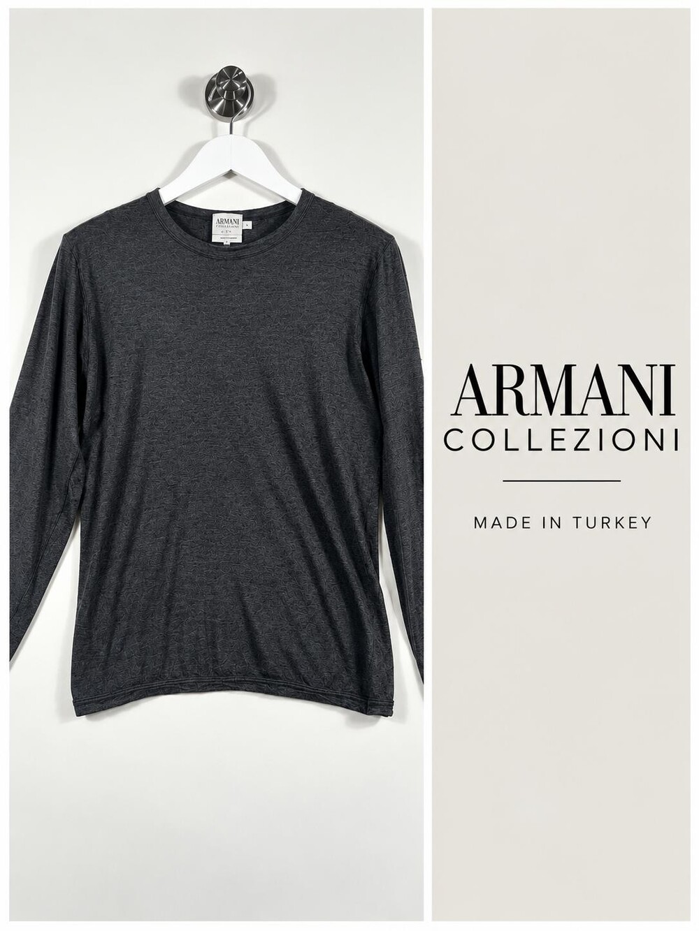 Armani Collezioni Charcoal Grey Long Sleeve Crewneck Top L